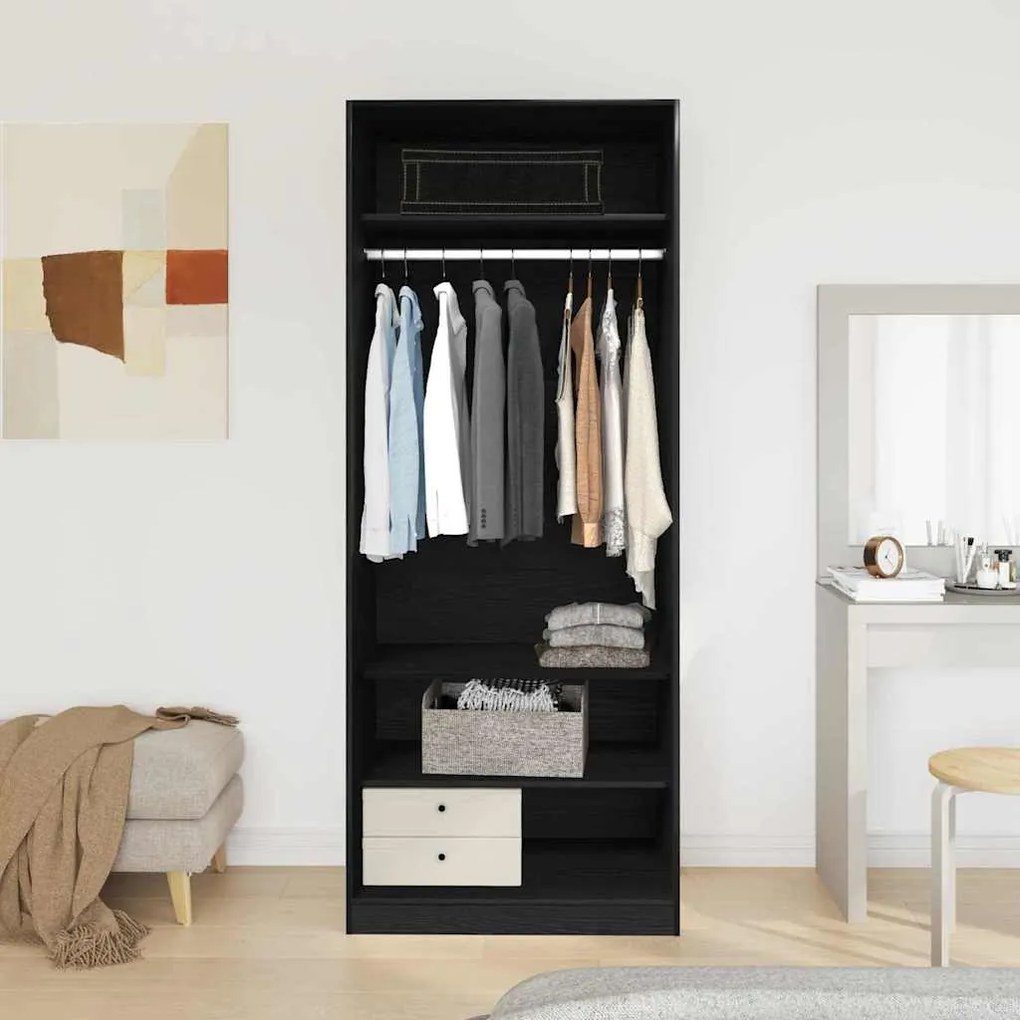 Guarda-Roupa Preto Carvalho 80 x 50 x 200 cm - Madeira de Engenharia