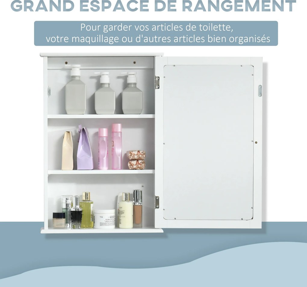 Armário de parede para casa de banho com espelho 41 x 14 x 60 cm com1 porta, 2 prateleiras - MDF branco