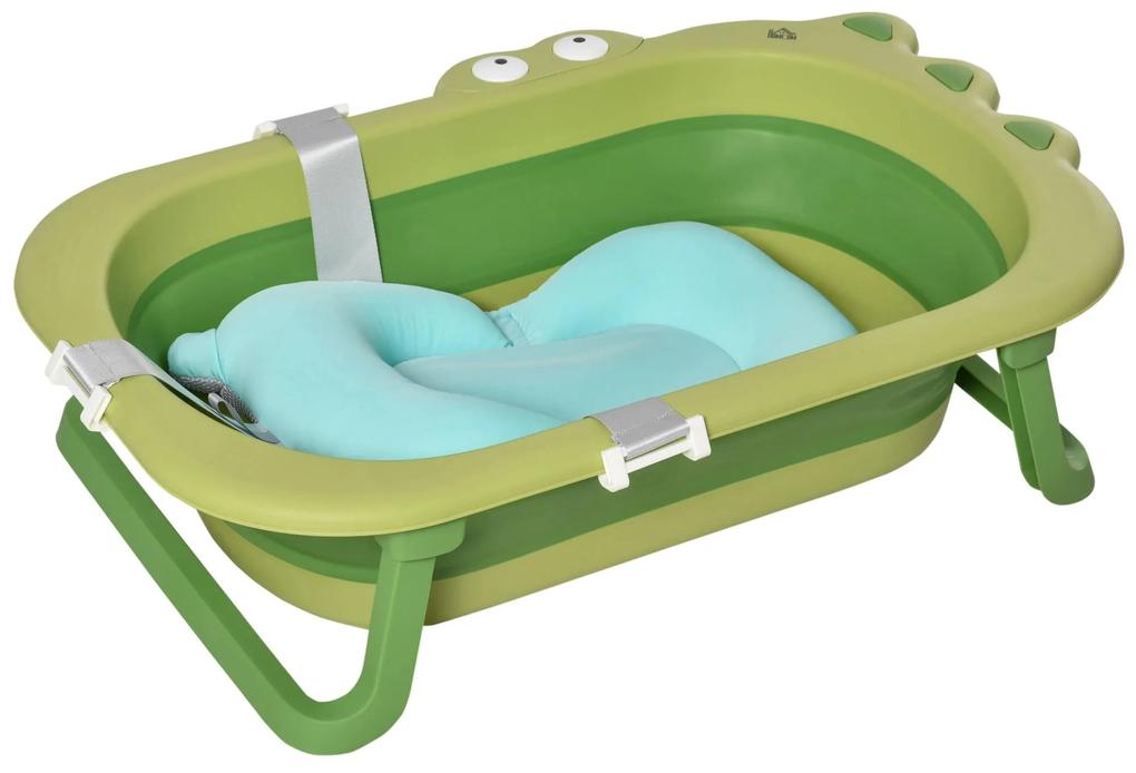 HOMCOM Banheira Dobrável Bebé Recém Nascido até 3 Anos 50L Almofada Confortável Pés Dobráveis 80x53,9x20,8cm Verde | Aosom Portugal