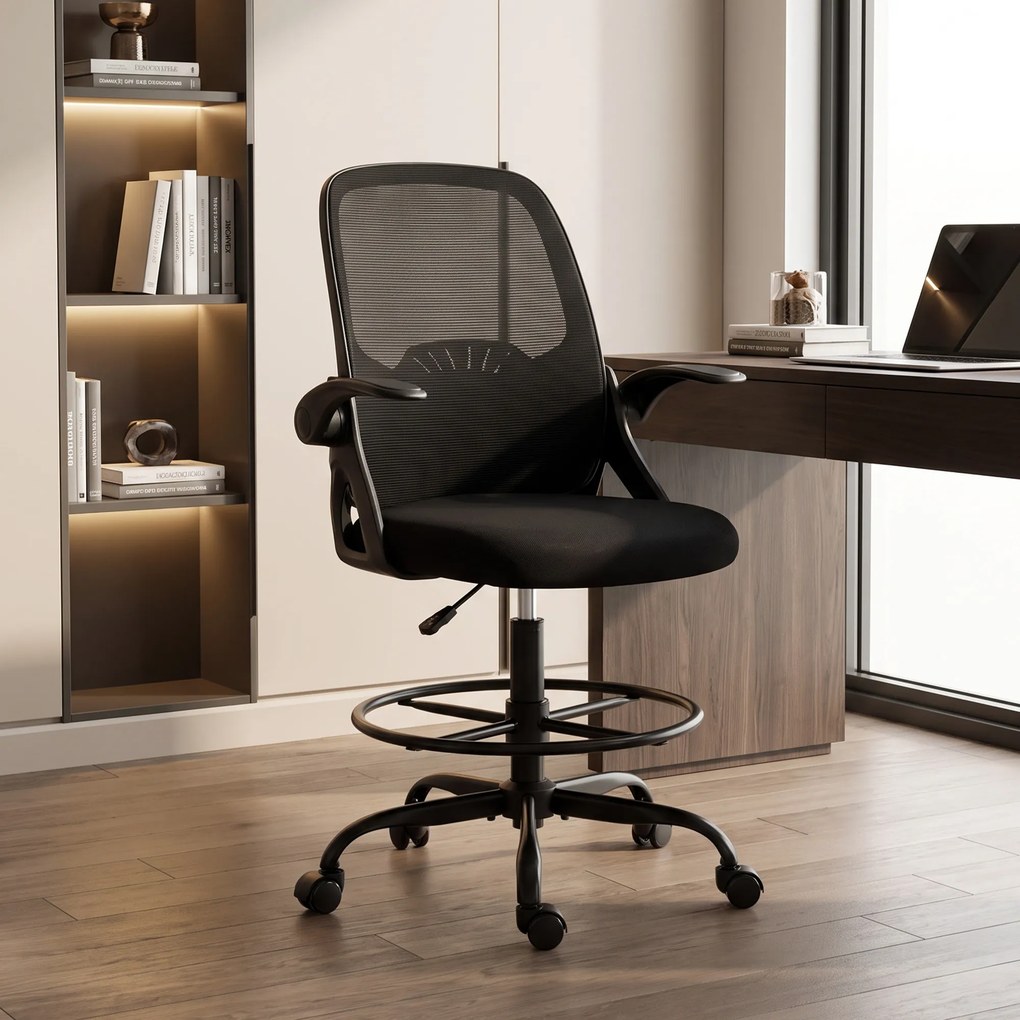 Cadeira de Secretária Ergonómica, 65 x 59 x 124 cm, Altura Regulável, Preta