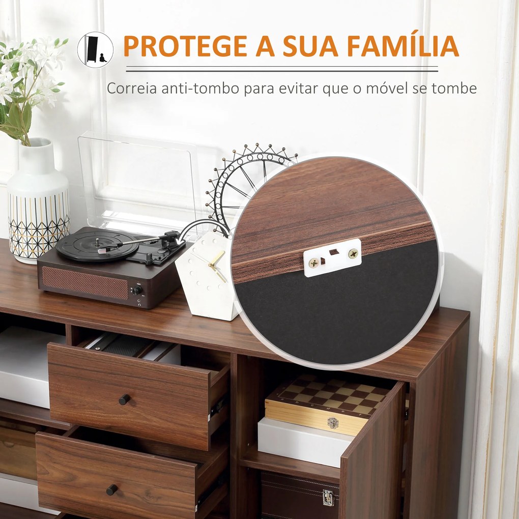 HOMCOM Aparador para Sala de Estar Aparador Buffet Moderno Móvel Auxiliar de Cozinha com 2 Portas e 3 Gavetas para Sala de Jantar Escritório 127x40x76cm Castanho Avermelhado e Preto