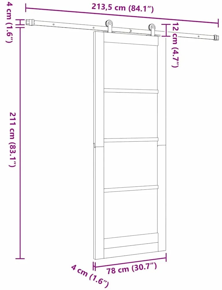 Porta Deslizante vidaXL com Conjunto de Ferragens 'ORKDAL'78x211 cm