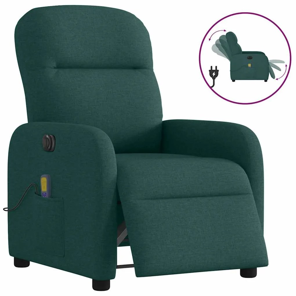 vidaXL Poltrona reclinável de massagens elétrica tecido verde-escuro