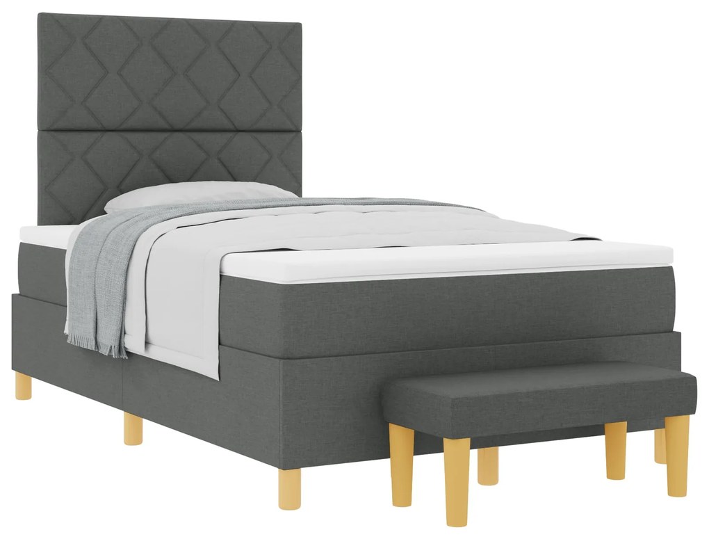Cama Box com Colchão e Banco Cinza Escuro 120x190 cm Tecido