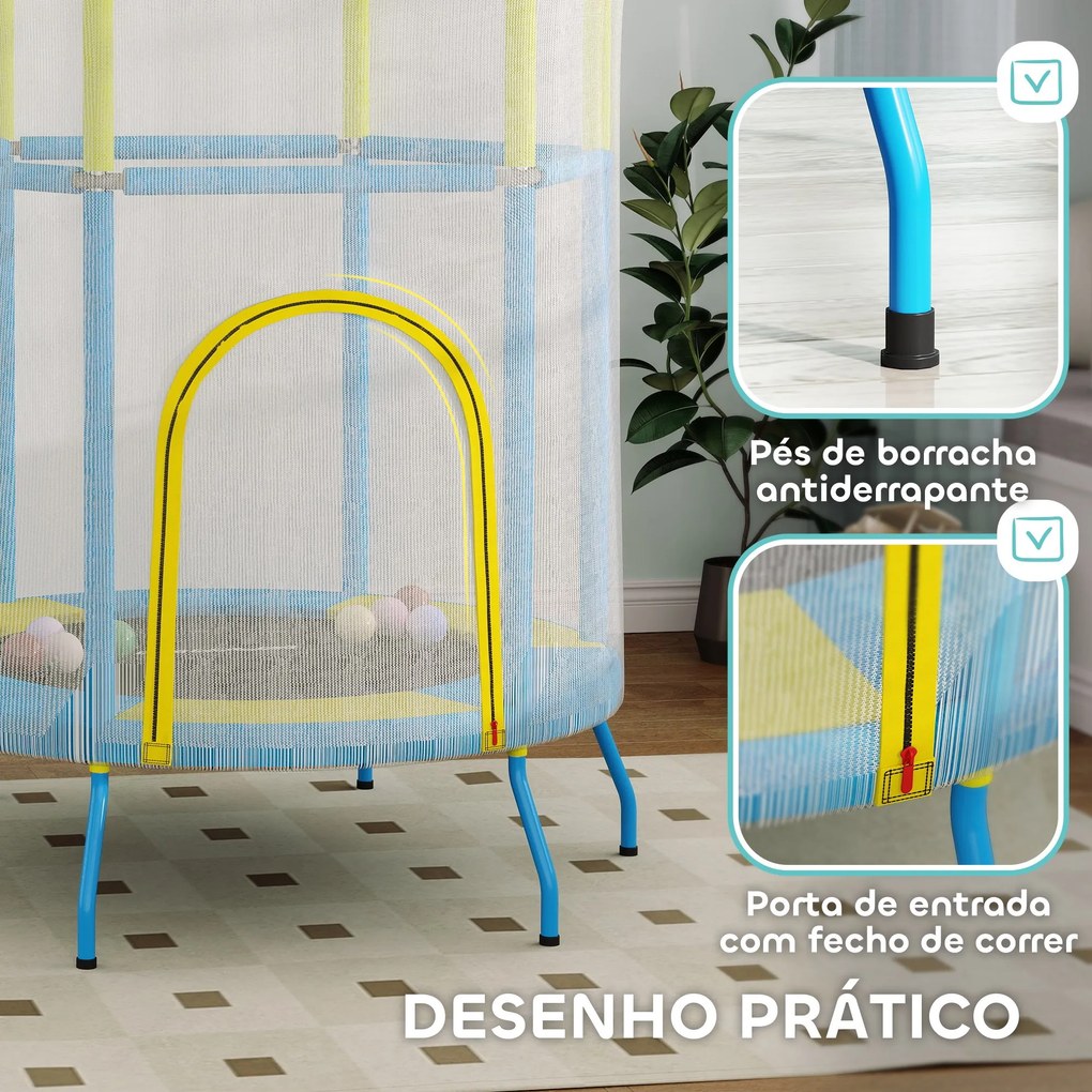 Trampolim para Crianças Ø140x190 cm com Rede de Segurança Barras Acolchoadas Carga 45 kg para Interior Multicolor