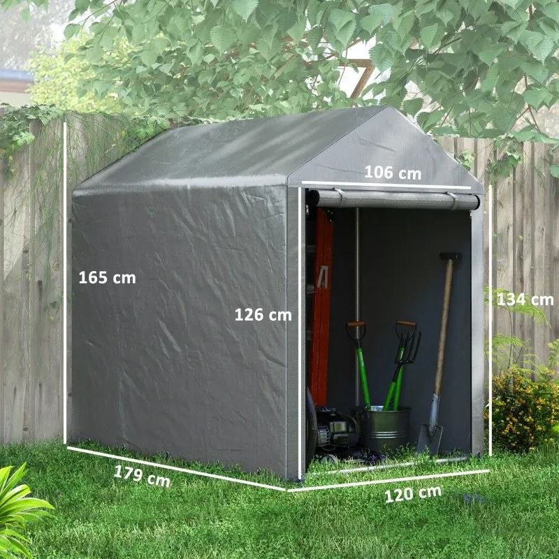 Abrigo para Ferramentas Bicicletas e Motos 1,2x1,79x1,65 m Garagem Portátil Cinza Claro