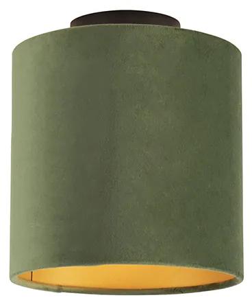 Candeeiro de teto em veludo verde com 20 cm dourado - Combi preto Country / Rústico