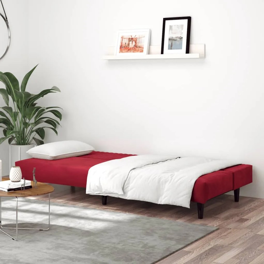 Sofá-cama de 2 lugares veludo vermelho tinto