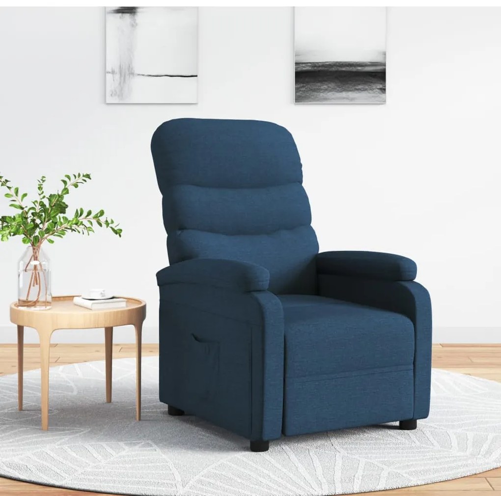 vidaXL Poltrona reclinável tecido azul