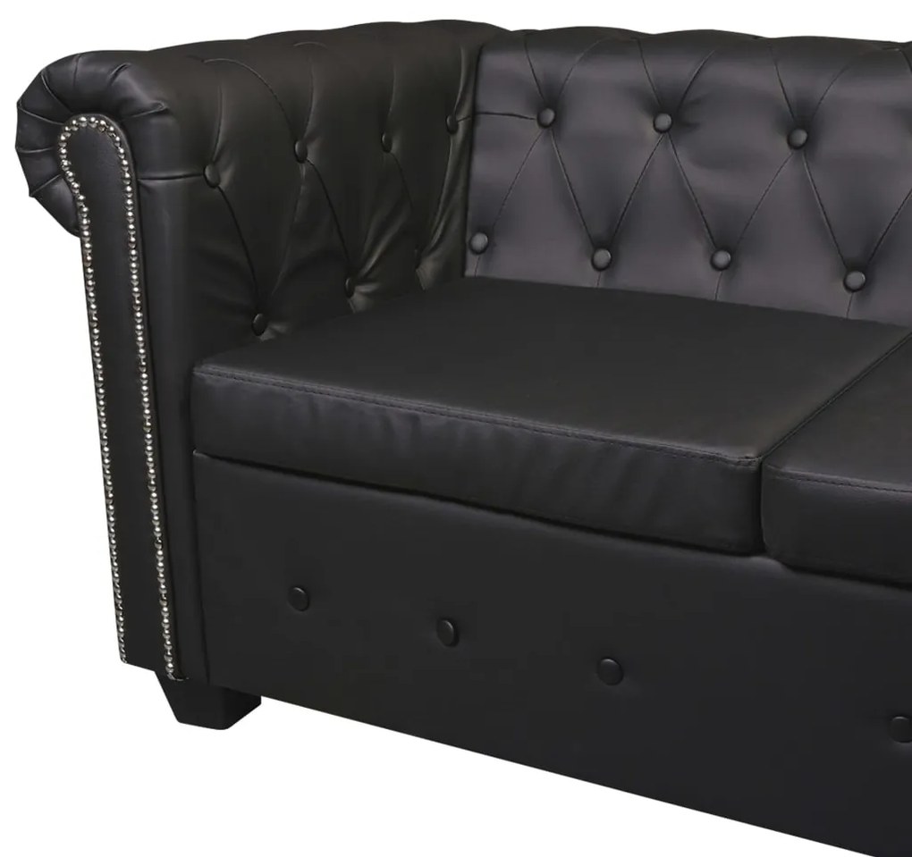 Sofá de canto Chesterfield para 5 pessoas em couro sintético preto