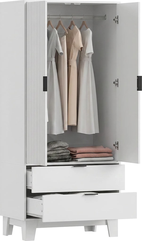 Roupeiro de Quarto, 80 x 50 x 180 cm, Fecho Suave, Branco