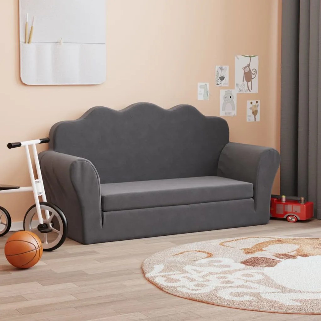 341877 vidaXL Sofá infantil de 2 lugares pelúcia antracite