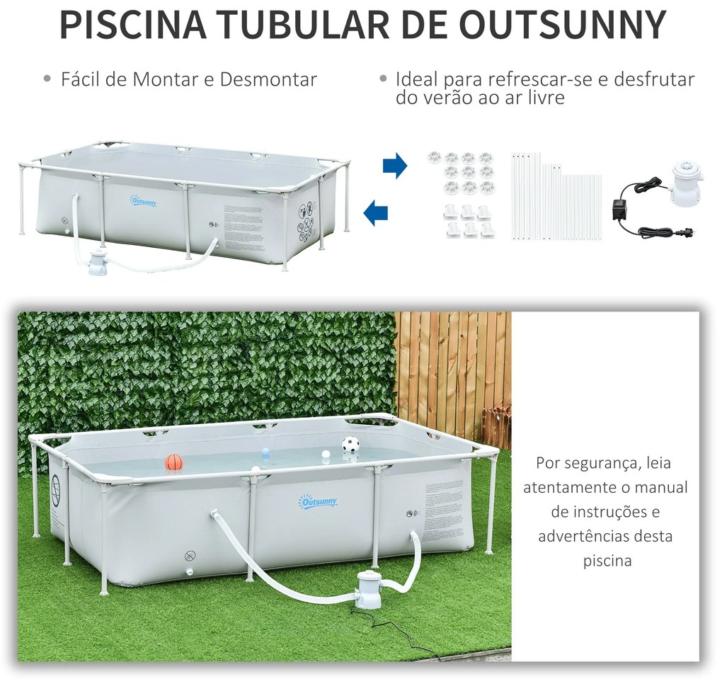 Outsunny Piscina Desmontável Tubular 252x152x65cm com Depuradora de Ca