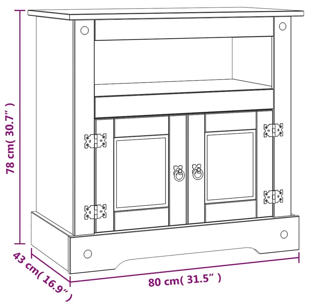 Móvel de TV Corona Range em pinho mexicano 80x43x78 cm