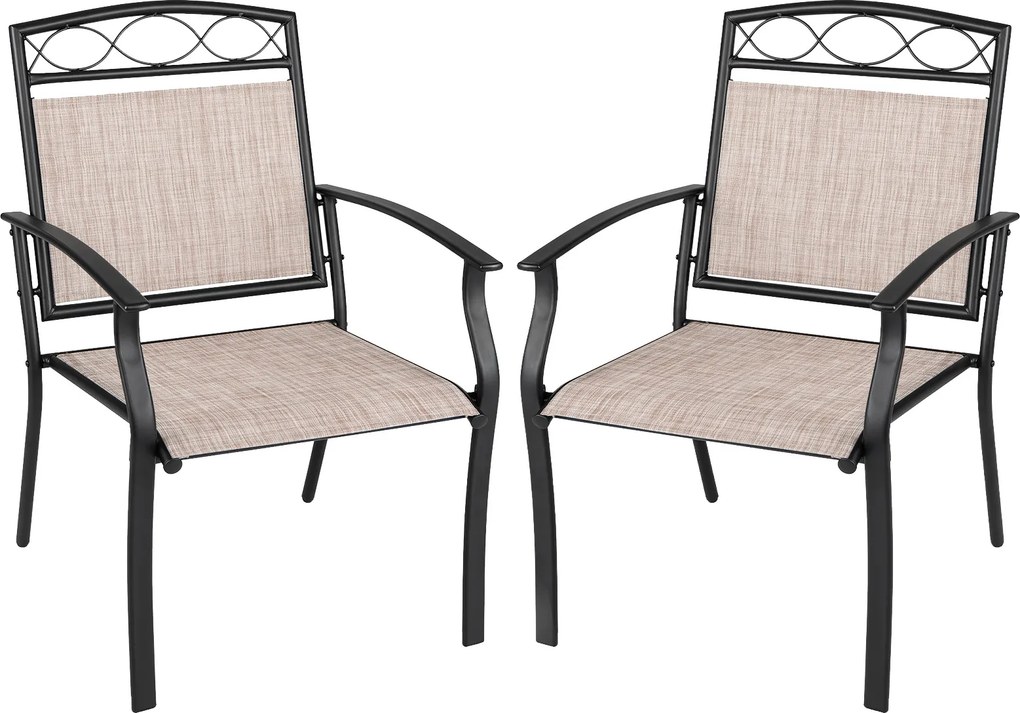 Conjunto de 2 Cadeiras de Jardim, 60,5 x 73 x 92,5 cm, Tecido Textilene Resistente ao Exterior, Castanho+Preto
