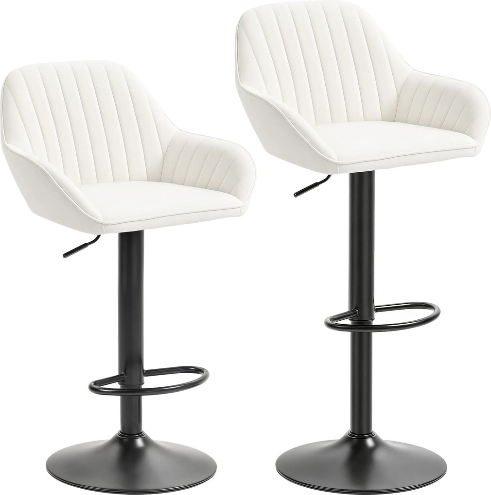 Conjunto de 2 Bancos de Bar Giratórios Bancos Altos de Cozinha com Altura Ajustável 50,5x50x87-107 cm Creme