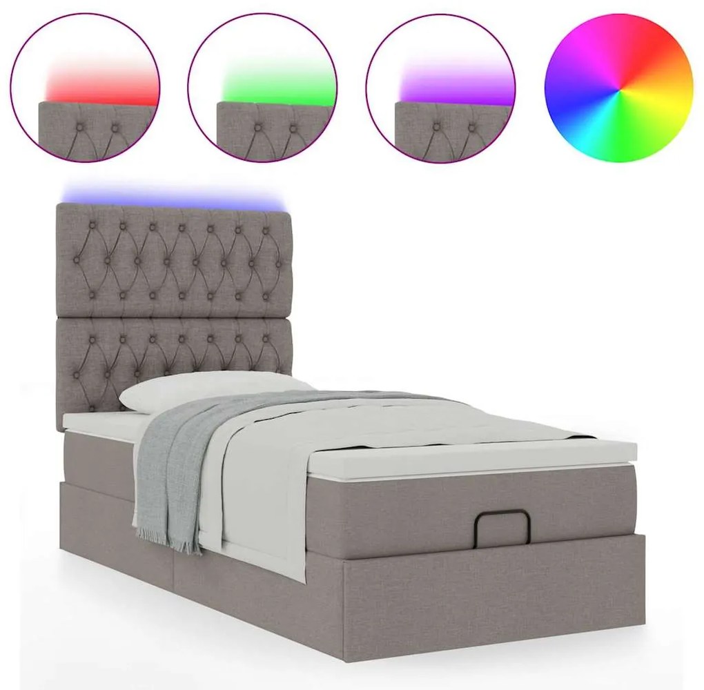 Estrutura de cama otomana com colchão tecido cinzento 100x200cm
