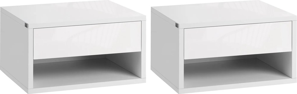 Conjunto de 2 Mesas de Cabeceira Flutuantes Mesas de Cabeceira com Gaveta para Dormitório 37x32x21 cm Branco Brilhante