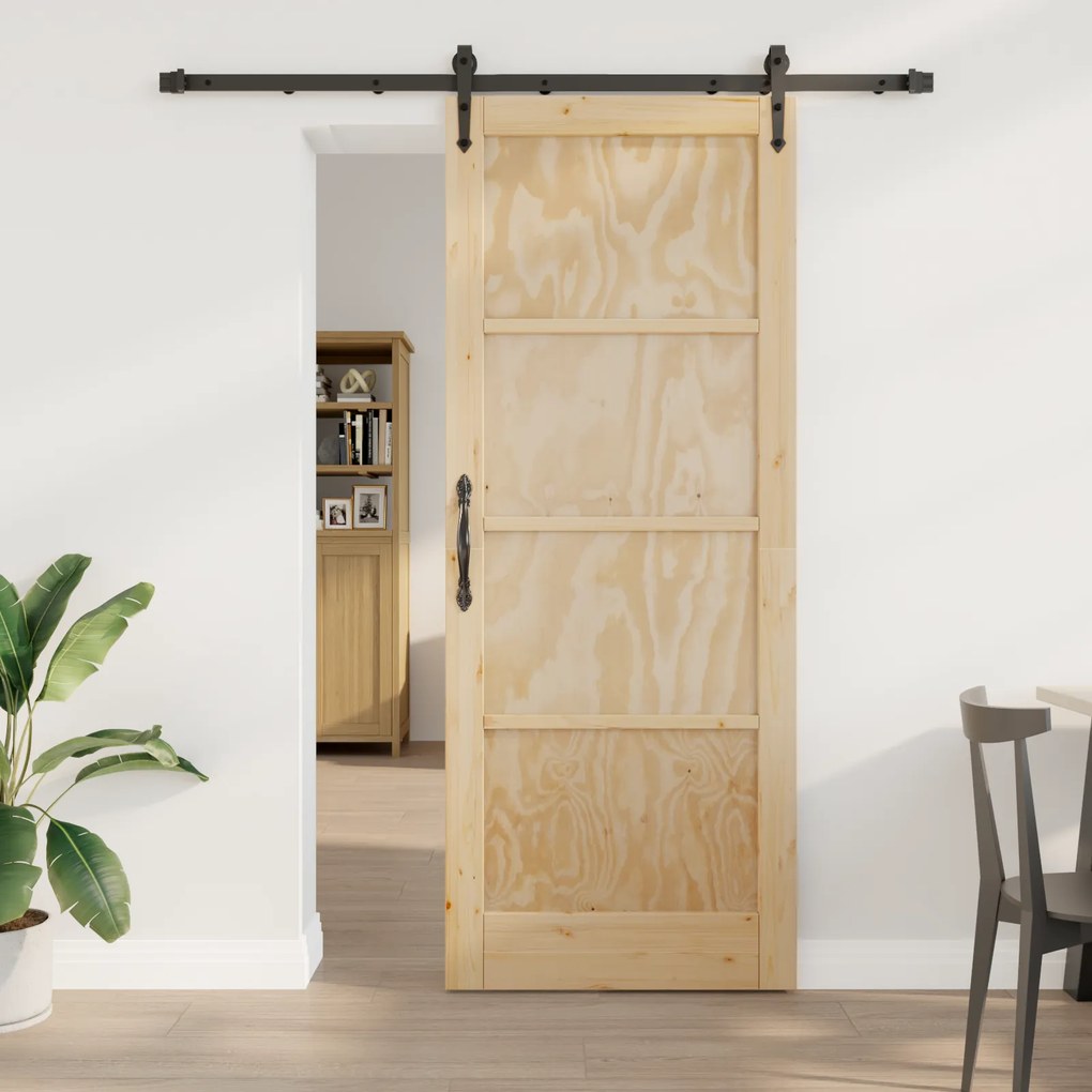 Porta Deslizante vidaXL com Conjunto de Hardware 83x211 cm Madeira Sólida de Pinho