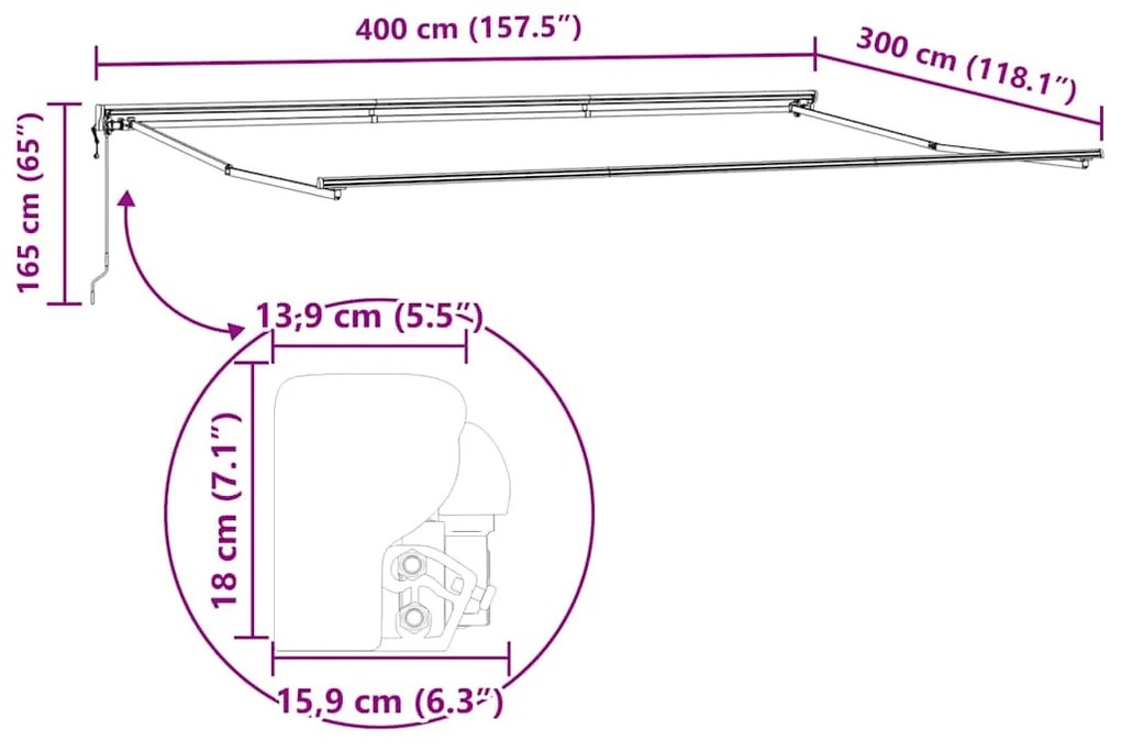 Toldo Elétrico Antracite 4 × 3 m Alumínio, tecido de poliéster