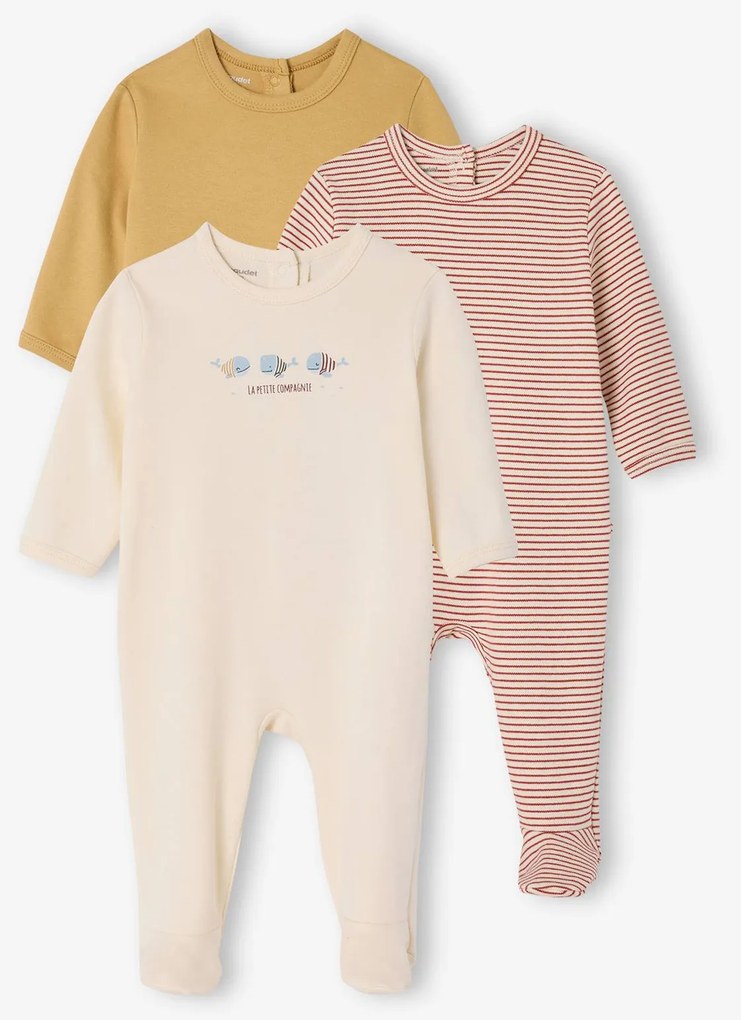 Conjunto de 3 pijamas em algodão biológico para bebé cru