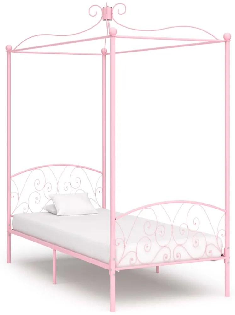 Estrutura de cama com dossel 100x200 cm metal cor-de-rosa