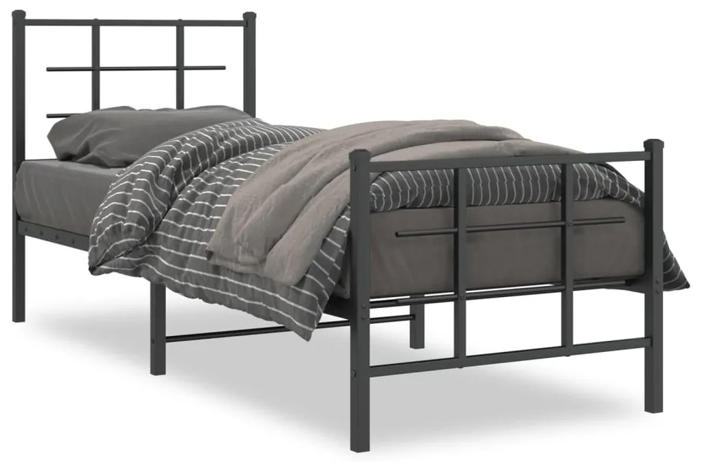 Estrutura de cama com cabeceira e pés 80x200 cm metal preto