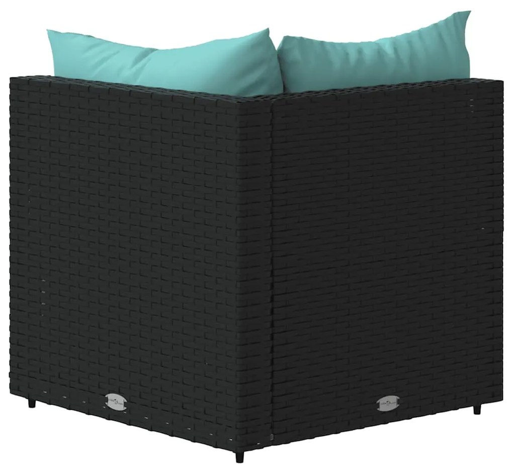 Sofás de canto p/ jardim c/ almofadões 2 pcs vime PE preto