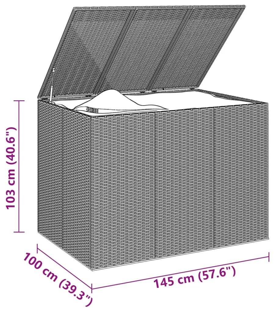 Caixa para almofadões de jardim 145x100x103 cm vime PE cinzento