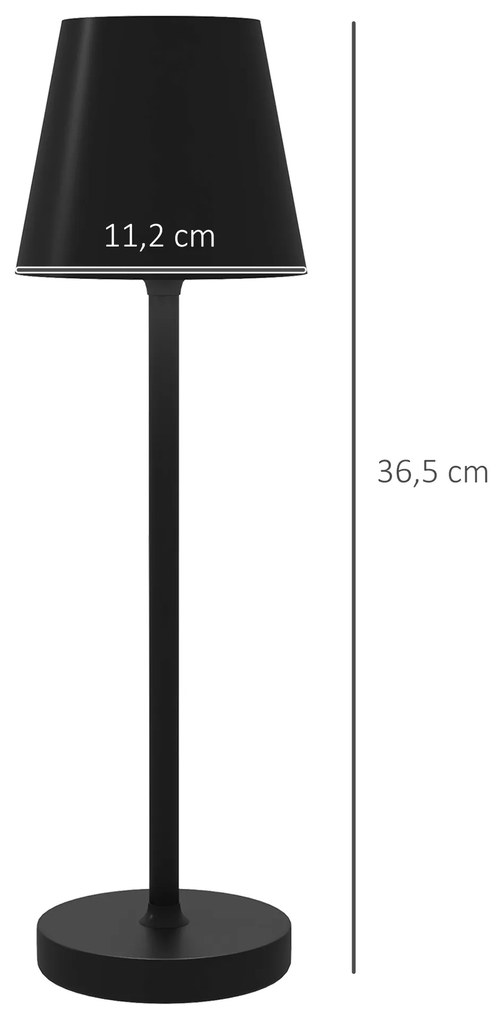 Candeeiro de Mesa com Luzes LED Candeeiro de Mesa Sem Fios Recarregável por USB-C 3 Cores Ø11,2x36,5 cm Preto