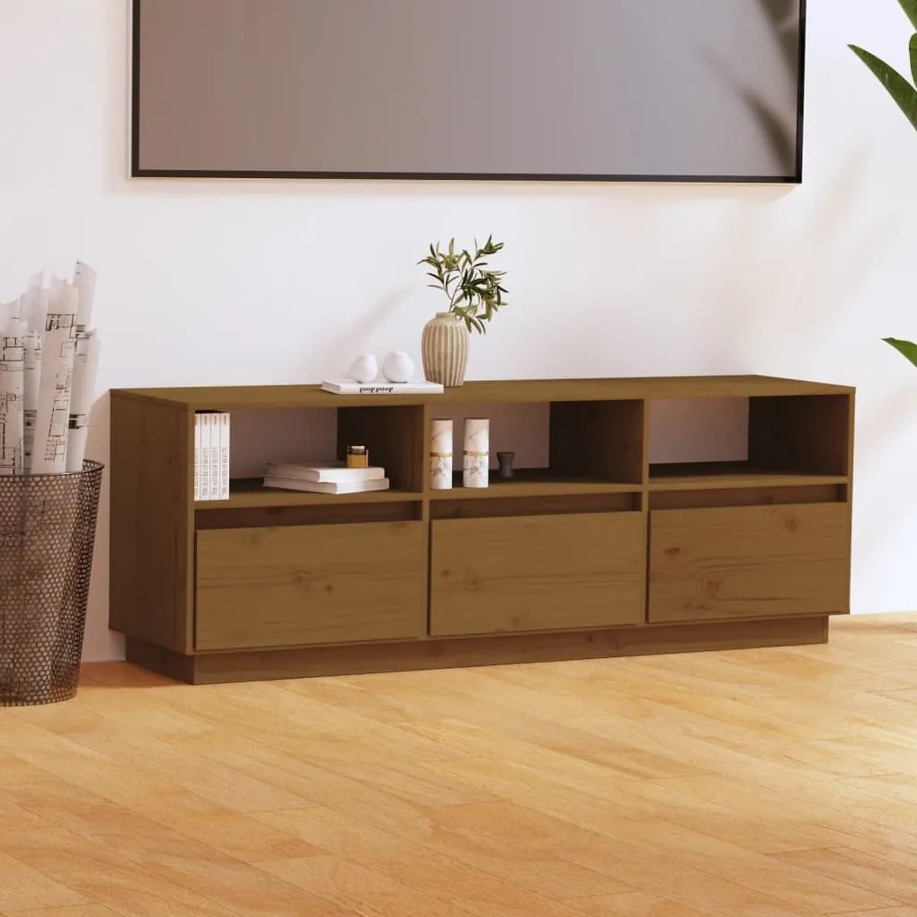 813433 vidaXL Móvel de TV 140x37x50 cm madeira de pinho maciça castanho mel