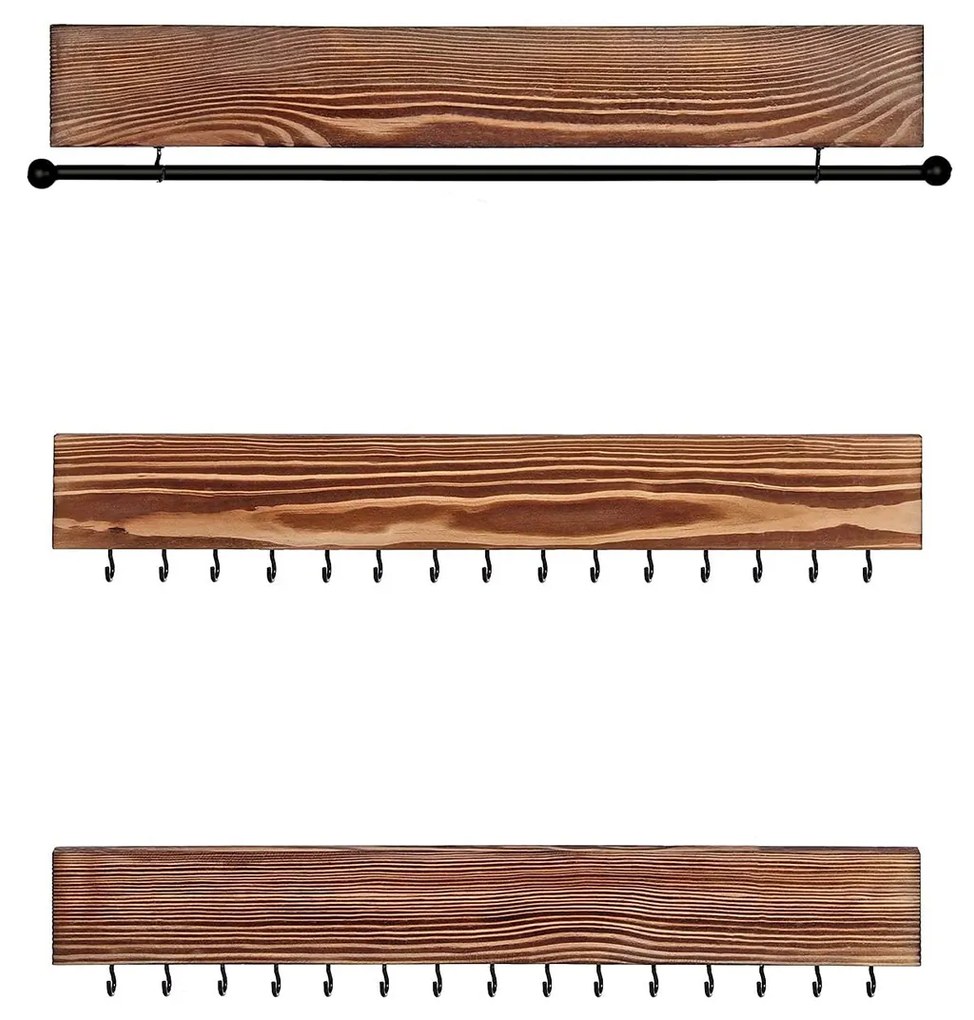 Organizadores de joias de parede SONGMICS, conjunto de 3, suportes para joias pendurados com haste para pulseira, 30 ganchos, para brincos, colares, ideia de presente, marrom rústico JJS11CB