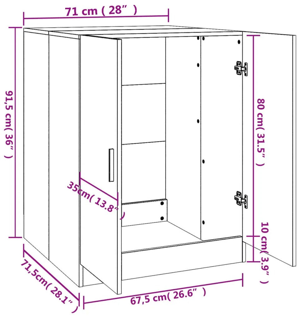 Armário máquina lavar roupa 71x71,5x91,5 cm branco brilhante