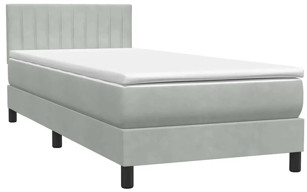 Cama com molas/colchão cinzento-claro 80x220 cm veludo