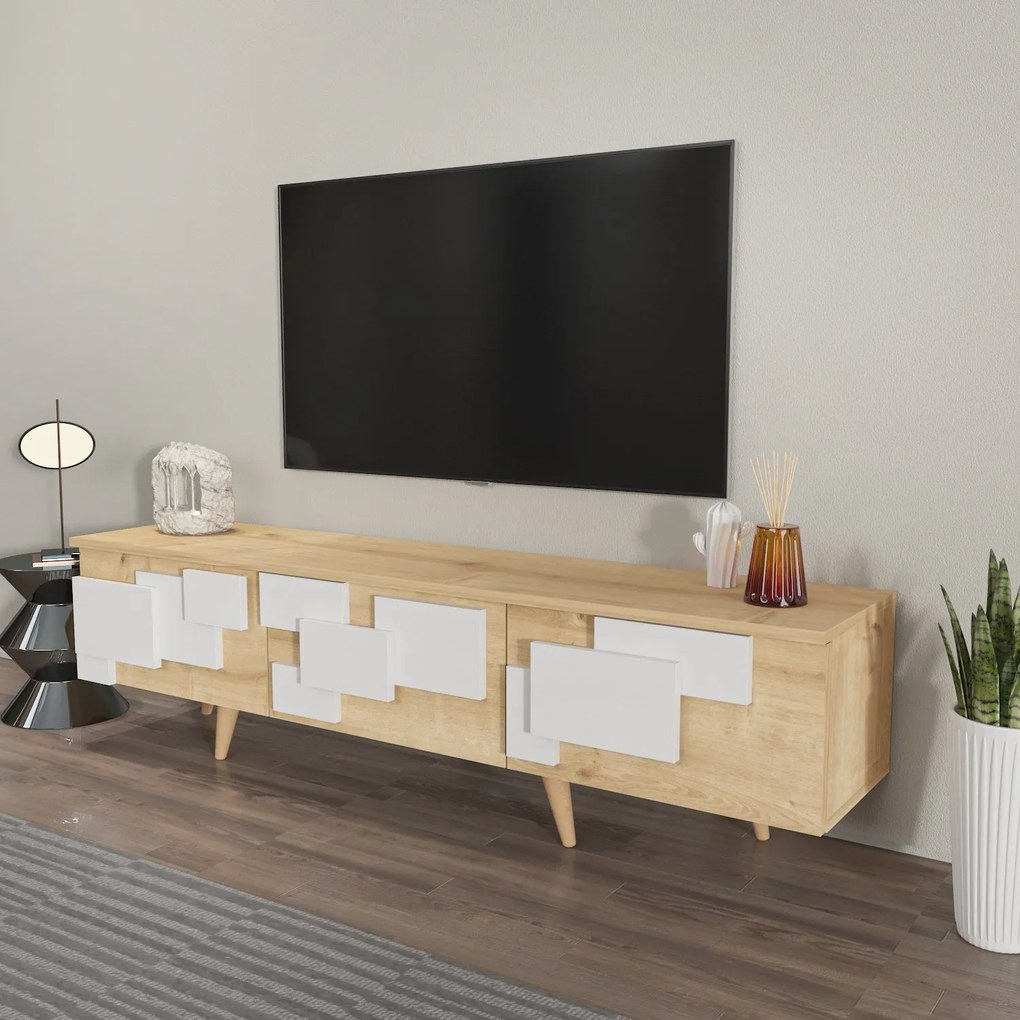 Móvel TV 3 D – Carvalho e Branco – 160x45x35 cm