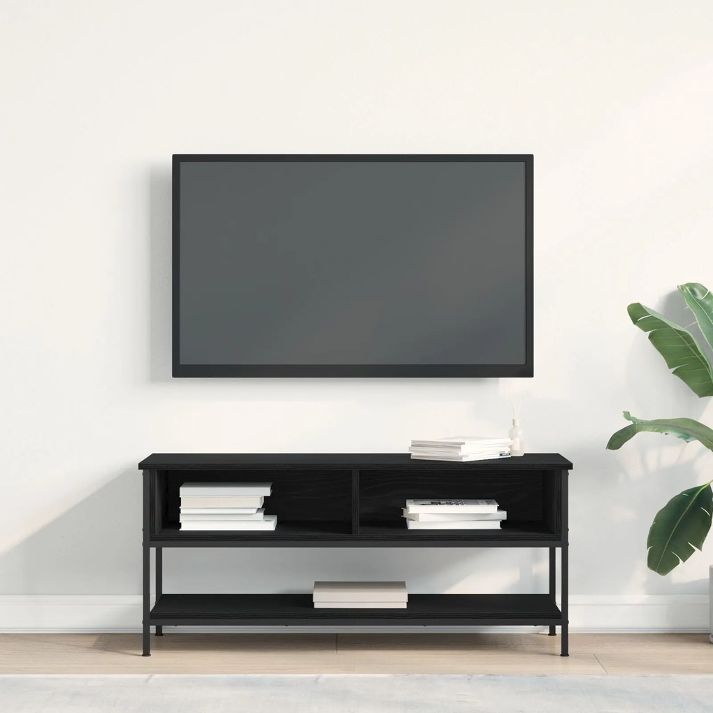 Cabide de TV vidaXL Preto Carvalho 100x35x45 cm Madeira de Engenharia