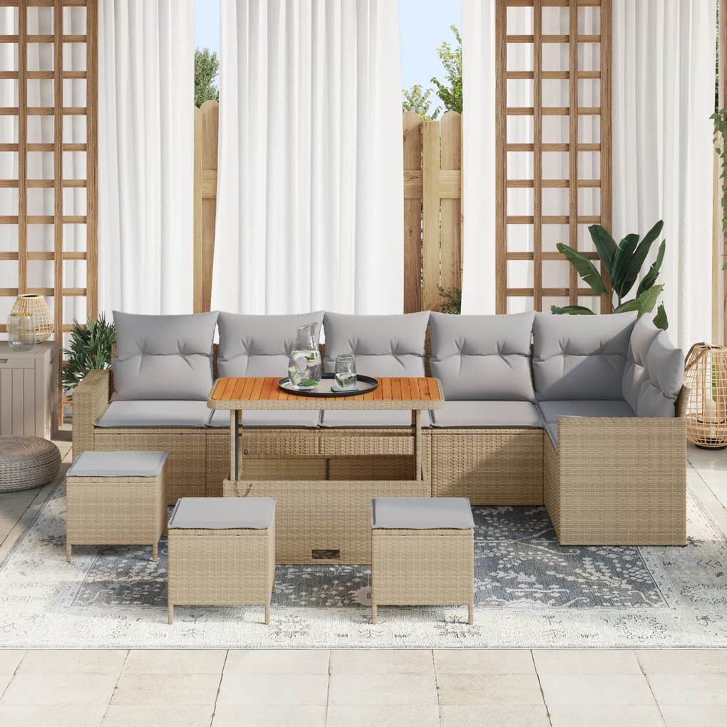 Conjunto de Sofá de Jardim vidaXL 10 Peças com Almofadas Bege Poliratt