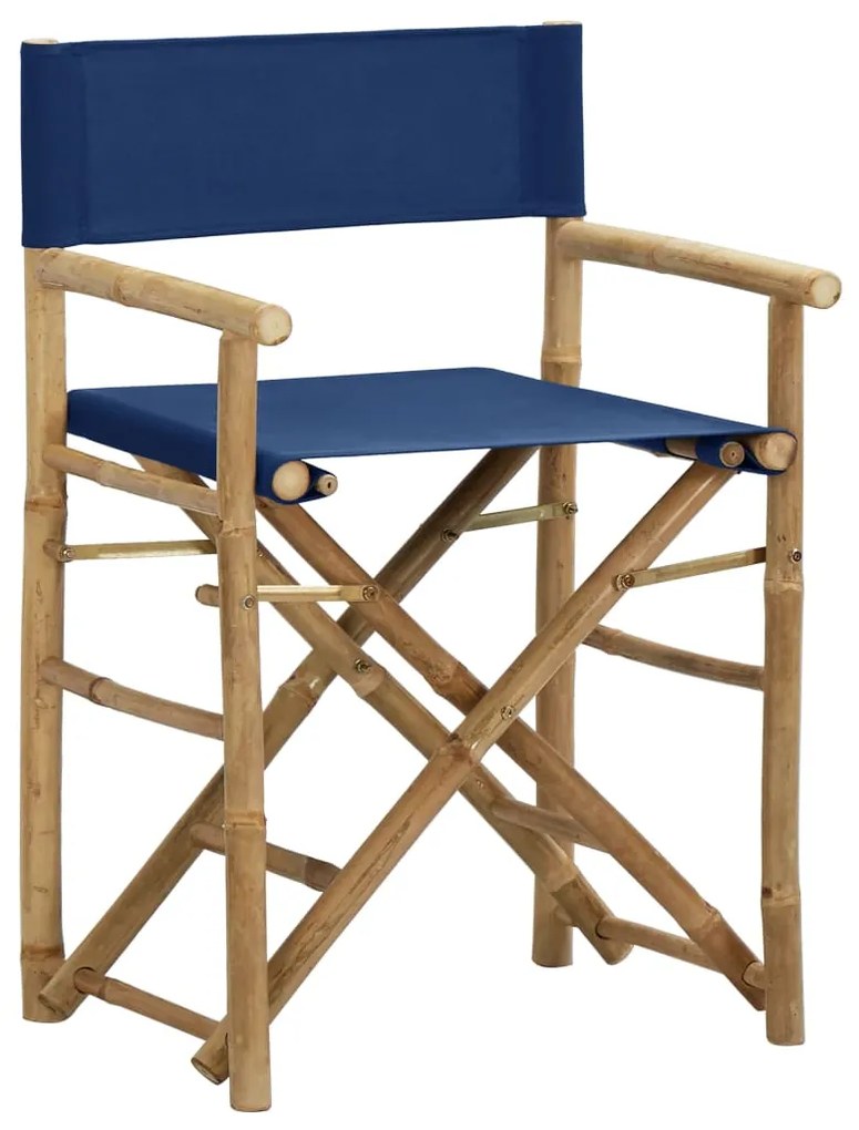 Cadeiras de realizador dobráveis 2 pcs bambu e tecido azul