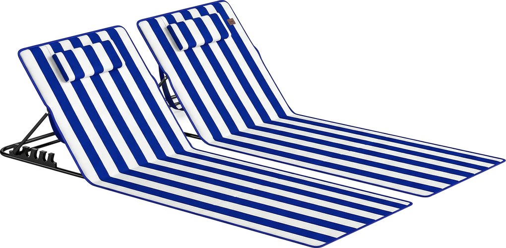 Outsunny Conjunto 2 Colchonetes de Praia com Encosto Regulável em 4 Níveis, em Aço e Poliéster, 154x57x52 cm, Azul Branco | Aosom Portugal