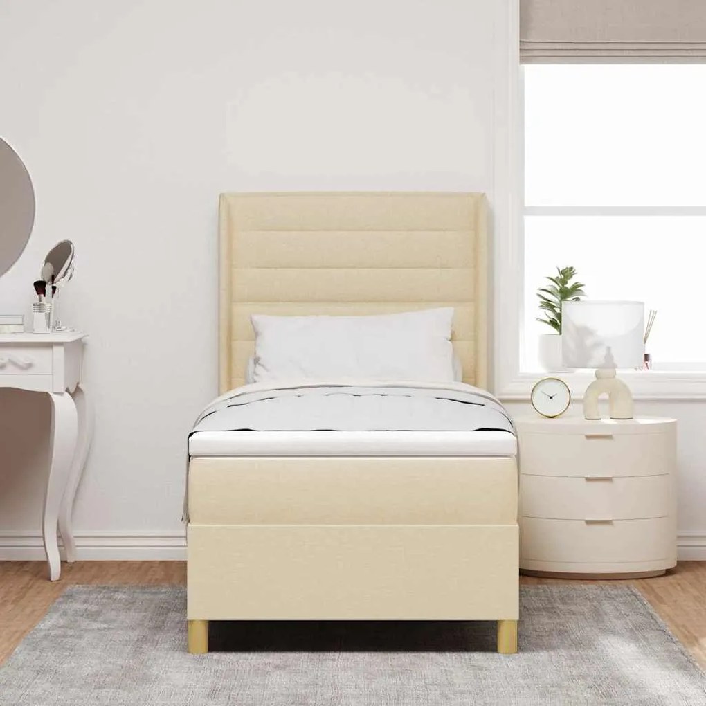 Cama Box com Colchão Creme 90x200 cm, Tecido