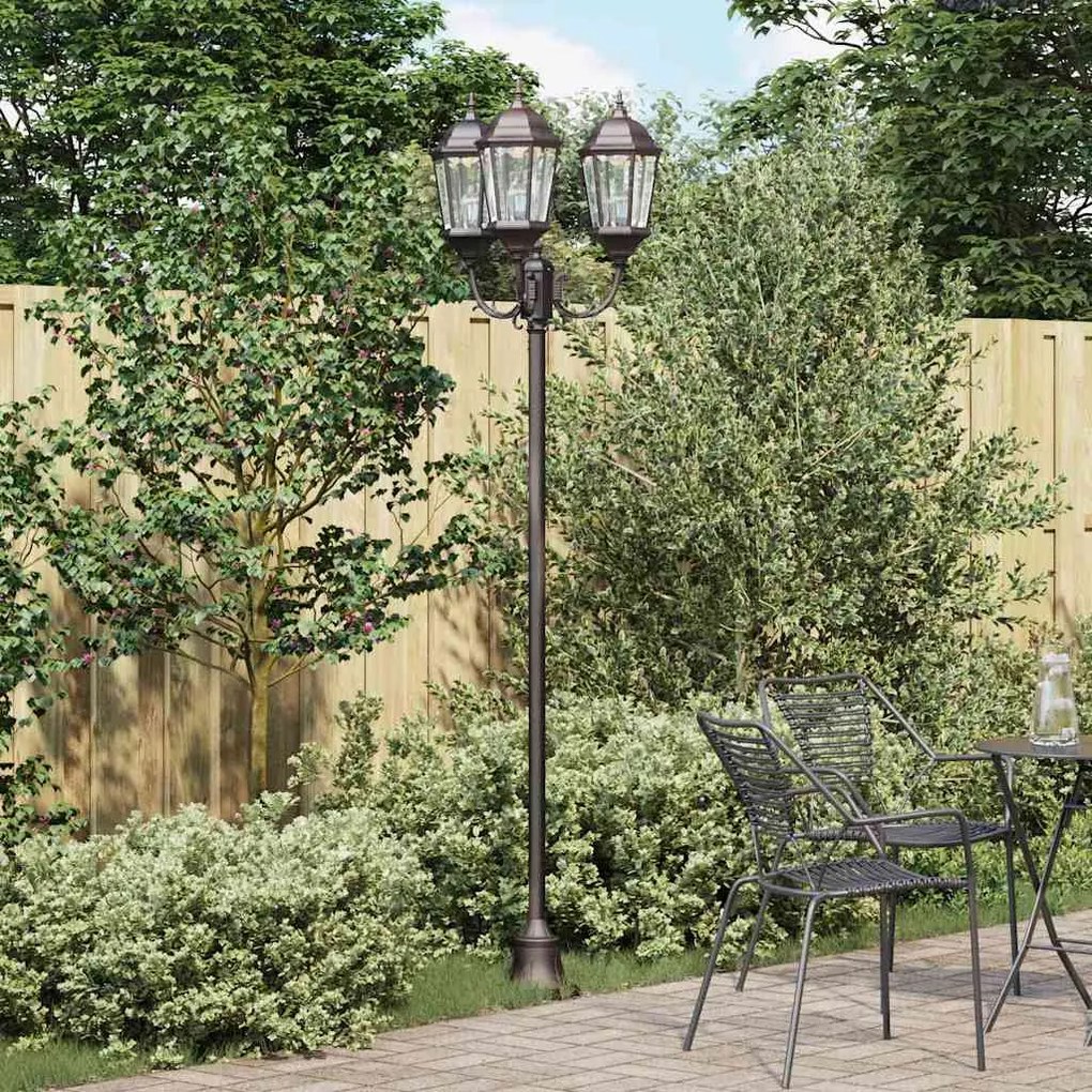 Poste de Luz de Jardim vidaXL 3-Lâmpadas E27 Bronze 220 cm Alumínio