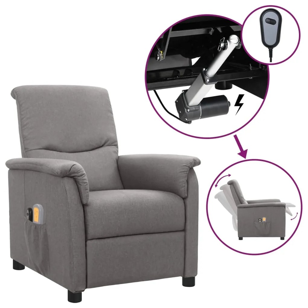 vidaXL Poltrona de massagens elétrica tecido cinzento-claro