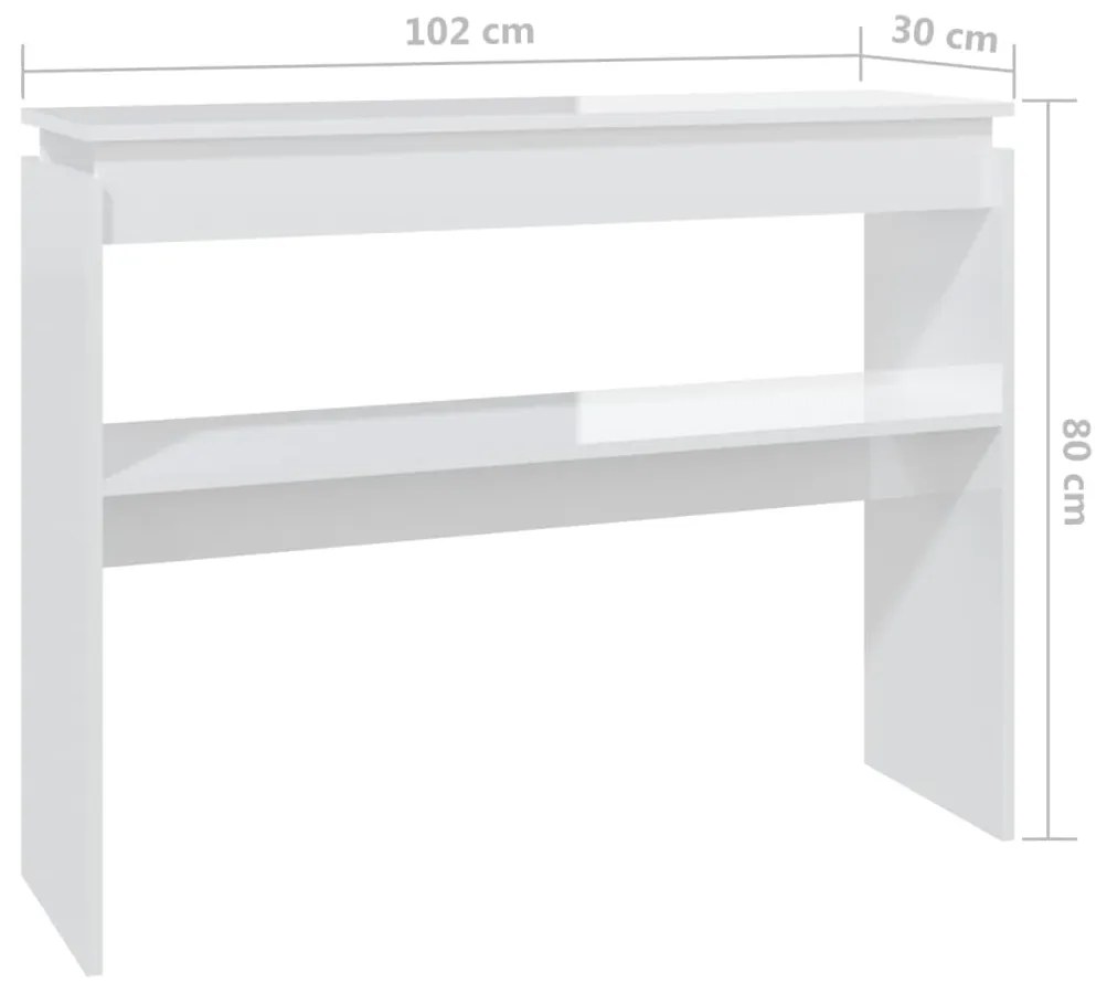 Mesa consola 102x30x80 cm derivados madeira branco brilhante