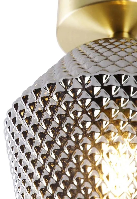Candeeiro de teto Art Deco latão com vidro fumê - Karce