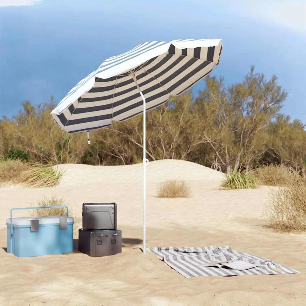 Parasol de Praia vidaXL com Pau de Metal Azul e Branco 161x193 cm em P