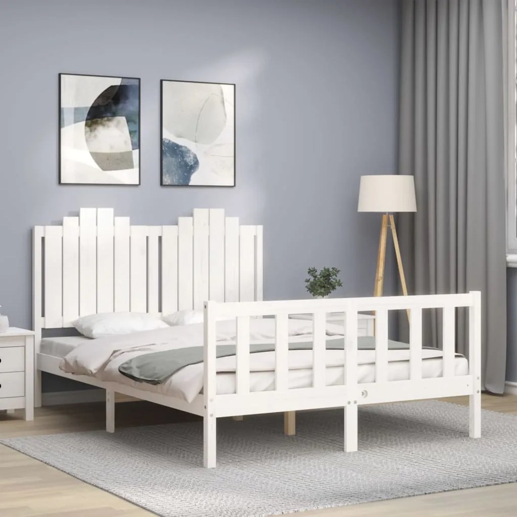 Estrutura de cama com cabeceira 140x190cm madeira maciça branco