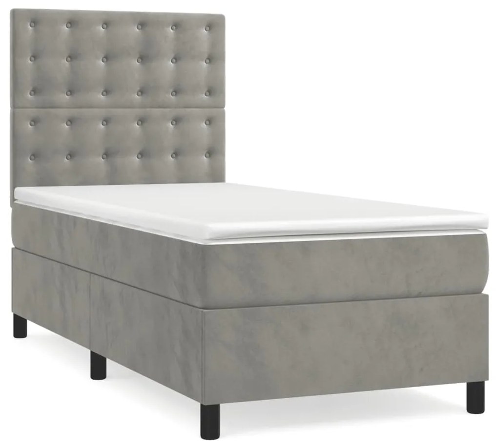 Cama box spring c/ colchão/LED 90x200 cm veludo cinzento-claro