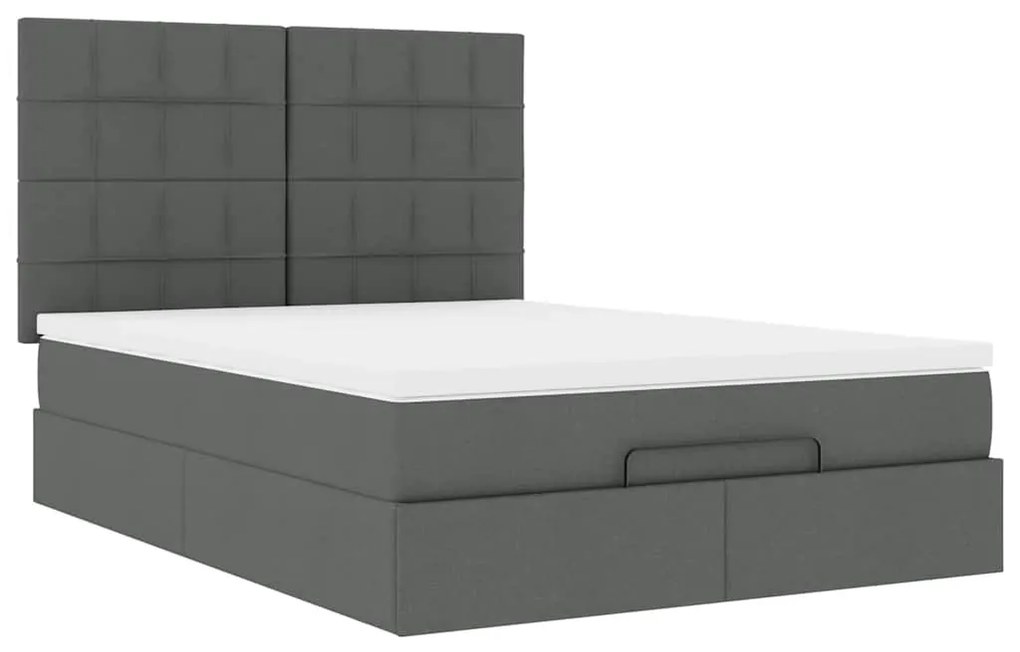 Estrutura cama otomana colchão 140x200cm tecido cinzento escuro