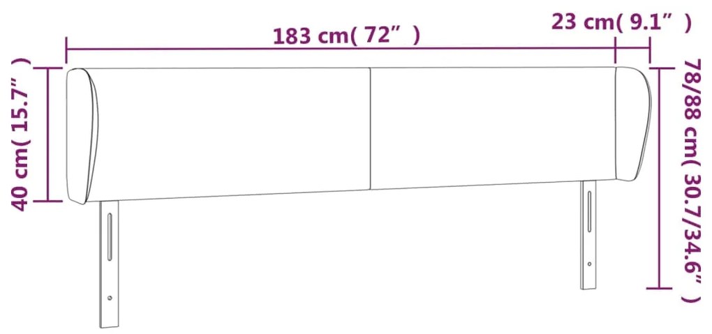 Cabeceira de cama c/ abas veludo 183x23x78/88 cm cinzento-claro