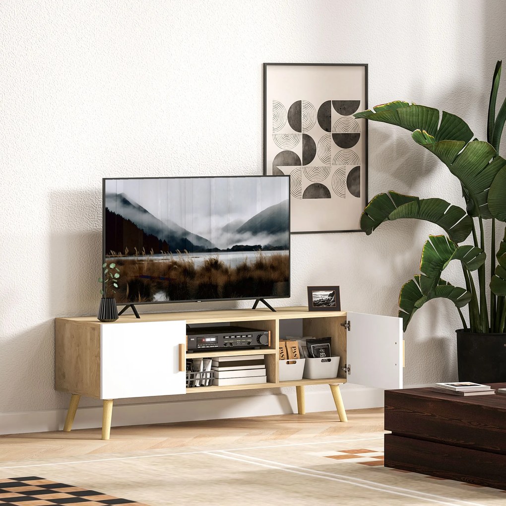 Móvel para televisão 110 x 36,2 x 42 cm para televisões até 50 polegadas, com prateleiras, 2 armários e passadores de cabos, em cor carvalho